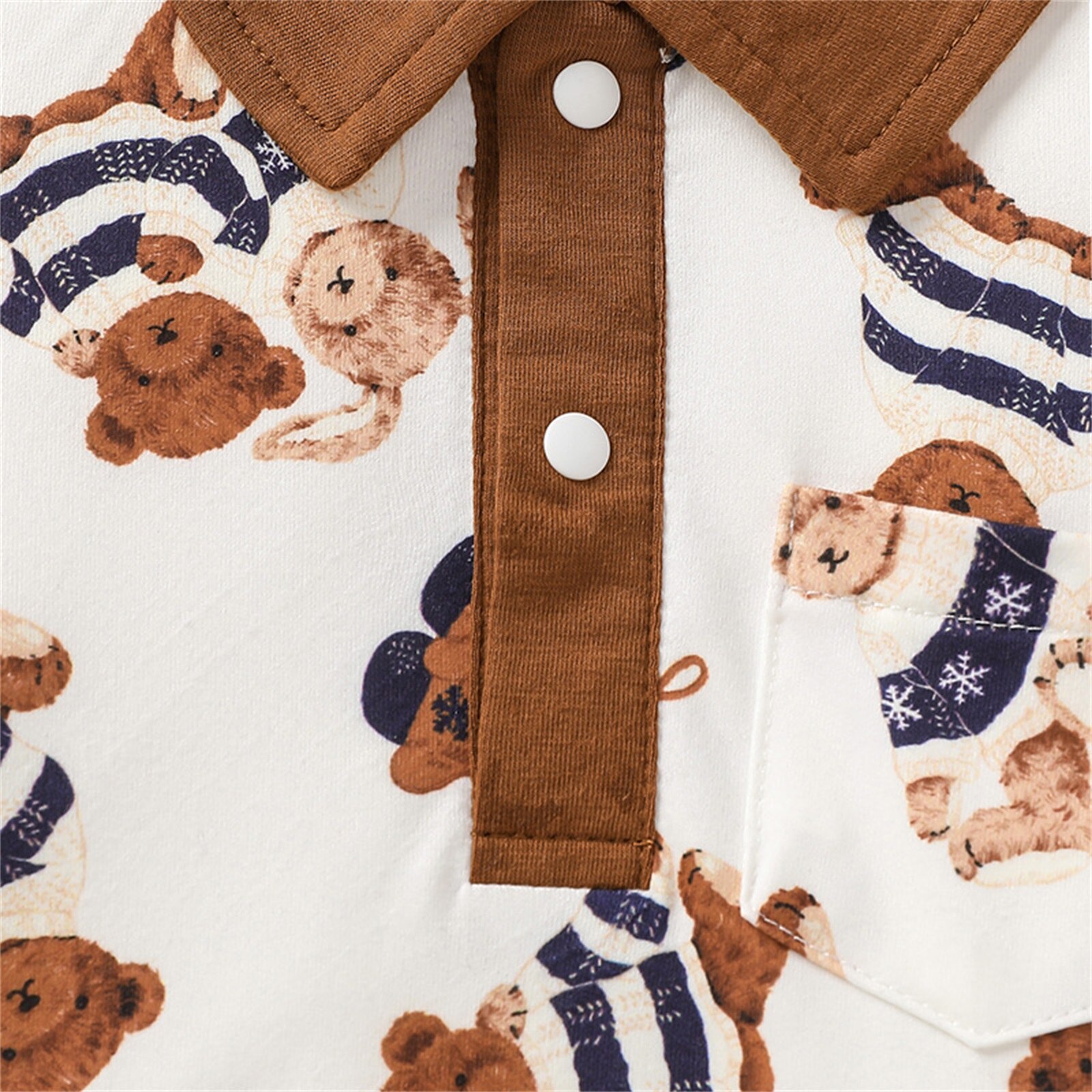 Baby Baby Meisjes Jongens Unisex Toevallige Romper, Korte Mouwen Cartoon Beer Gedrukt Revers Patchwork Jumpsuits