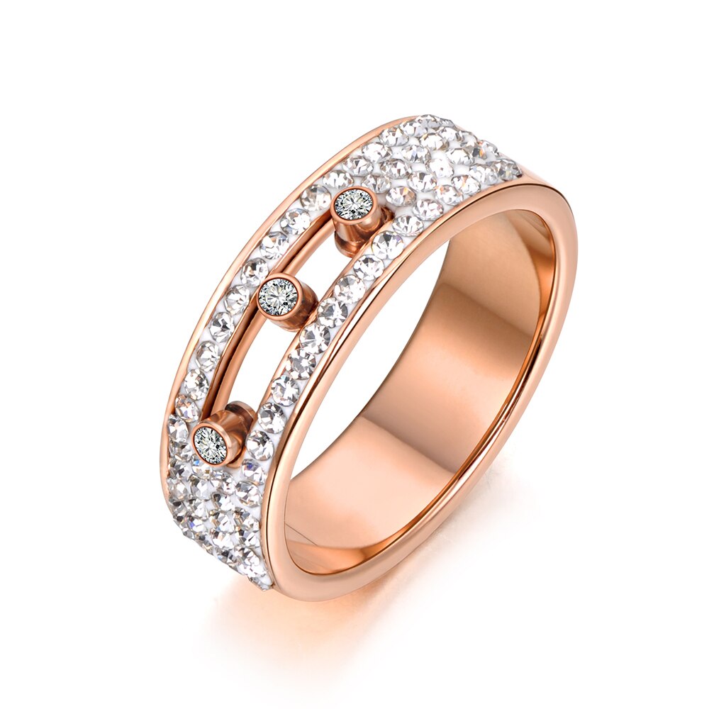 Lokaer Classic Mosaic Clay Rhinestone Crystal Rings Bangle Sets Titanium Steel Rose Gold Color Wedding Jewelry For Women SE022