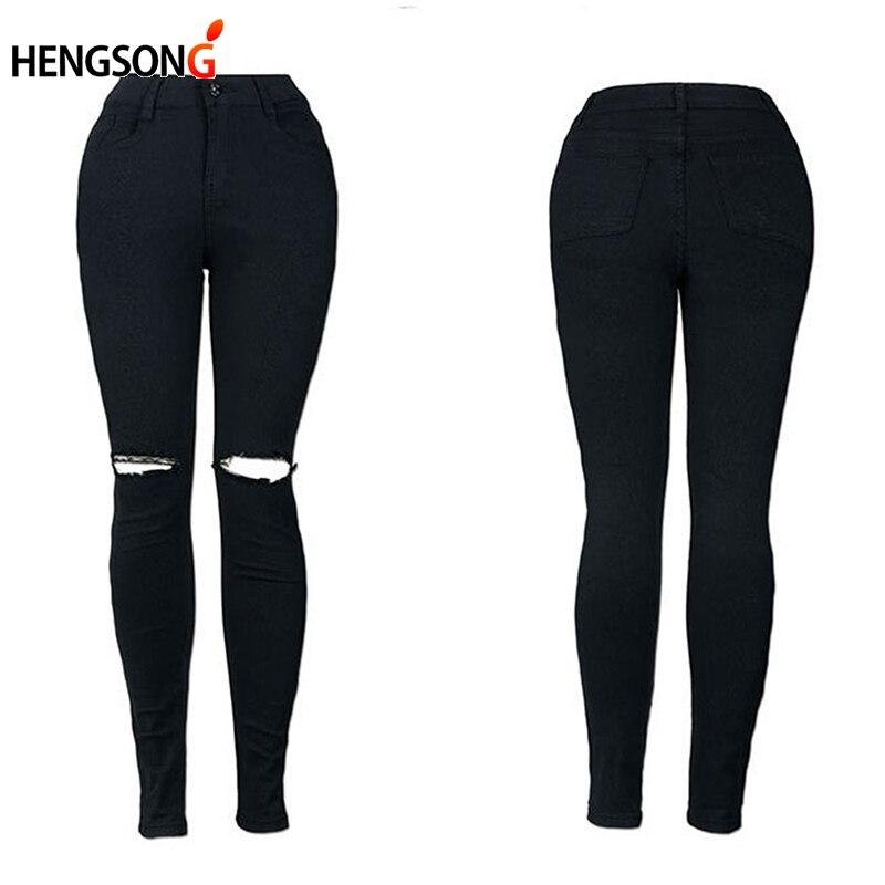 Witte gescheurde jeans voor dames, coole denim, hoge taille, elastische broek, capribroek, skinny, zwarte casual pencil jeans  ho833795
