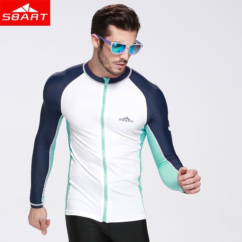 SBART Rash Guard Shirts Met Rits Zon Bescherming Zwemmen Tops voor Mannen Womens Lange Mouwen Rashguard Surfen Jas Plus Size 3XL L