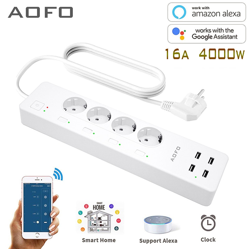 Aofo smart power strip overspændingsbeskytter stemme individuel kontrol arbejde med alexa google hjem, fjernbetjening via smartphone-app
