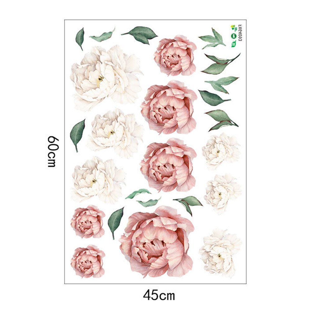 Autocollant mural pour pépinière en Rose de pivoine, autocollant décoratif pour chambre d'enfant, décoration pour la maison, amovible et étanche: A
