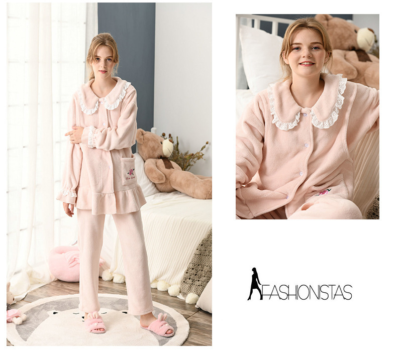 Varm vinter flannel fortykkelse graviditetsjakke frakke blonder casaco manteau pyjamas laktationstøj femme hiver jas damefrakker: Lyserød / L