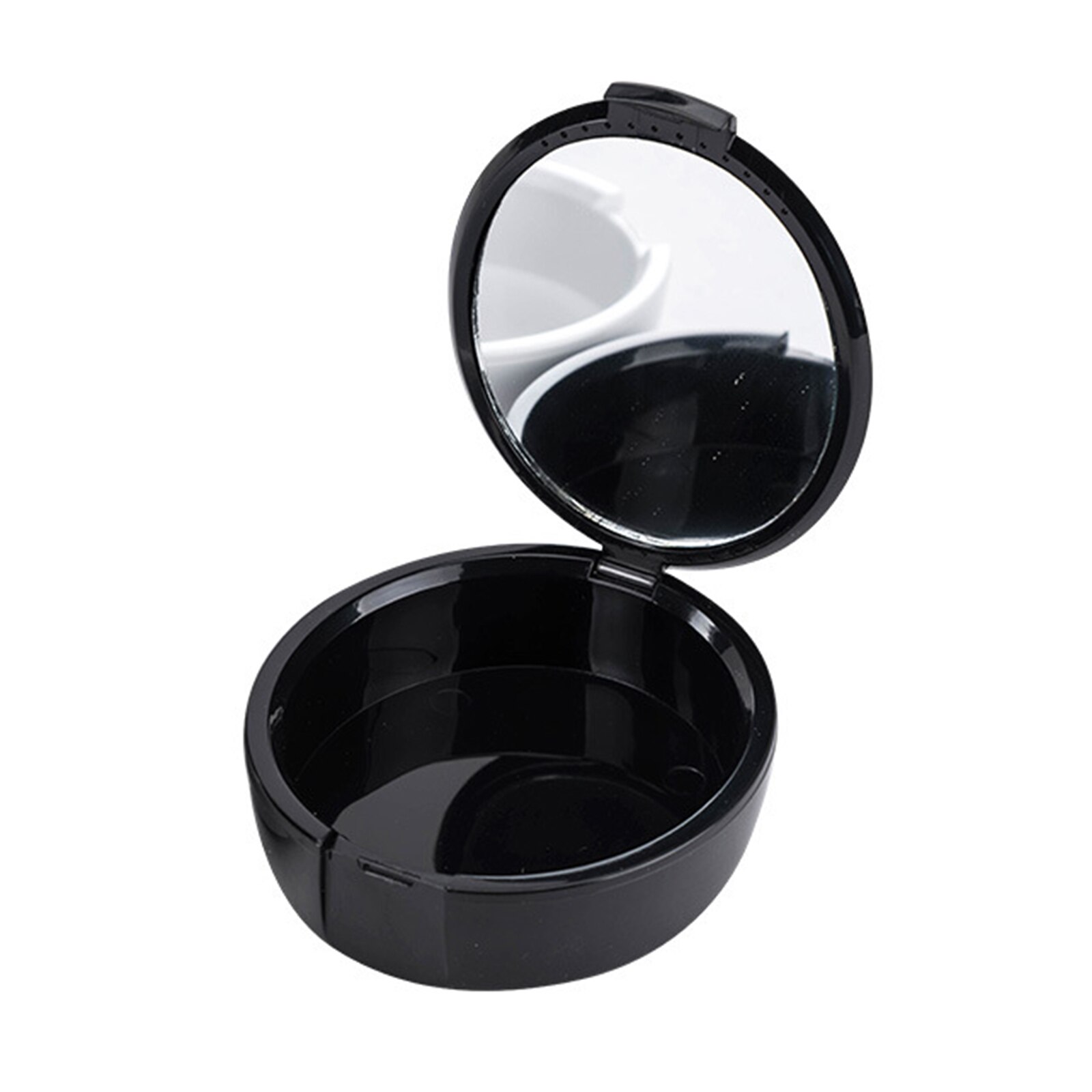1PCS Denture Box Portable Mirror Denture Bath Case Denture Container False Teeth Cleaning Box with Mirror: Black