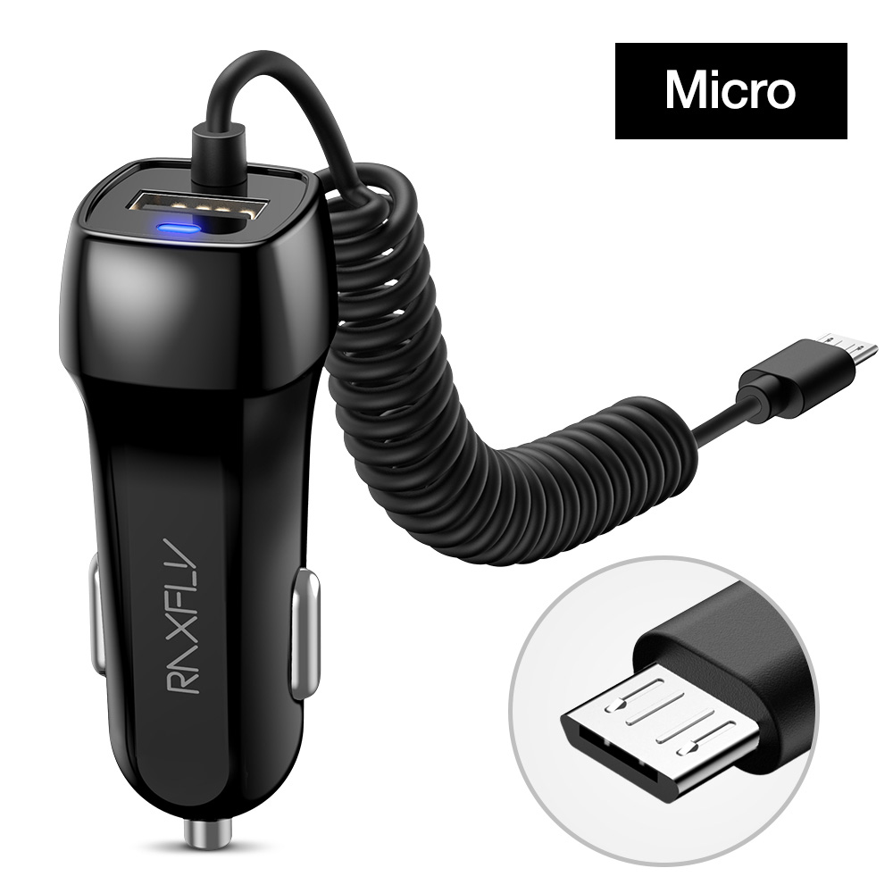 RAXFLY chargeur de voiture double USB chargeur de voiture pour iPhone XS Max adaptateur de Charge de téléphone Micro USB Type C pour Samsung Xiaomi Redmi Note 7: Micro USB Cable