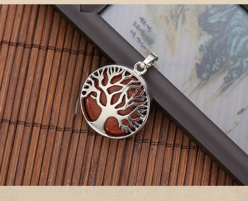 Natural Crystal Stone Handmade Round Life Tree Pendant Jewelry Making DIY Necklace Bracelet Earrings Jewelry Accessories: Sandstone stone