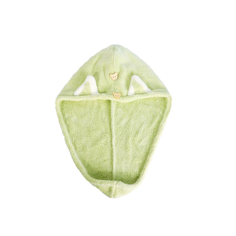 Quick Dry Hair Towels Women And Child Cute Cat Ear Super Absorption Thicker Microfiber Turban Towels With Bear Buttons: Child Green