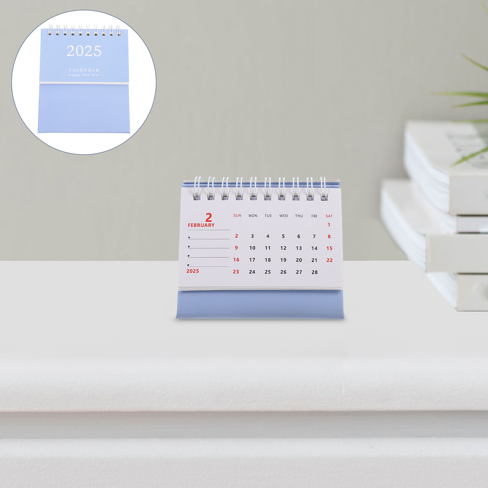 Mini-Tischkalender 2025, kleiner Standplaner, Notiz, täglicher Gebrauch, Monatsplan, Heimbürobedarf, Druckprodukte, dekorativ: Himmel Blau