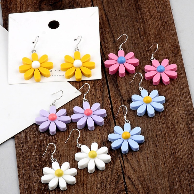 Koreaanse Stijl Daisy Bloem Oorbellen Leuke Acryl Zonnebloem Oorbellen Dangle Voor Vrouwen Meisjes Mooie Zomer Sieraden Brincos