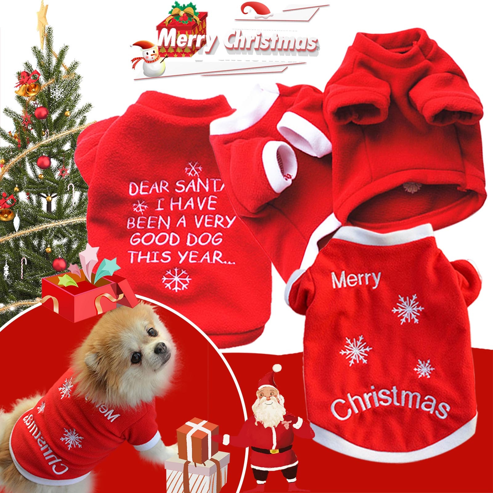 Hond Winter Kerst Print Pluche Kleding Winter Warme Kerst Hond Lange Mouw Top Brief Afdrukken Festival Accessoires