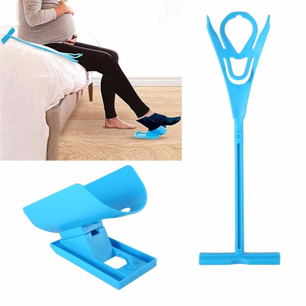 Chaussette curseur aide aide facile mettre chaussettes sur Off pas de flexion étirement pour la grossesse et les blessures outil de vie bleu