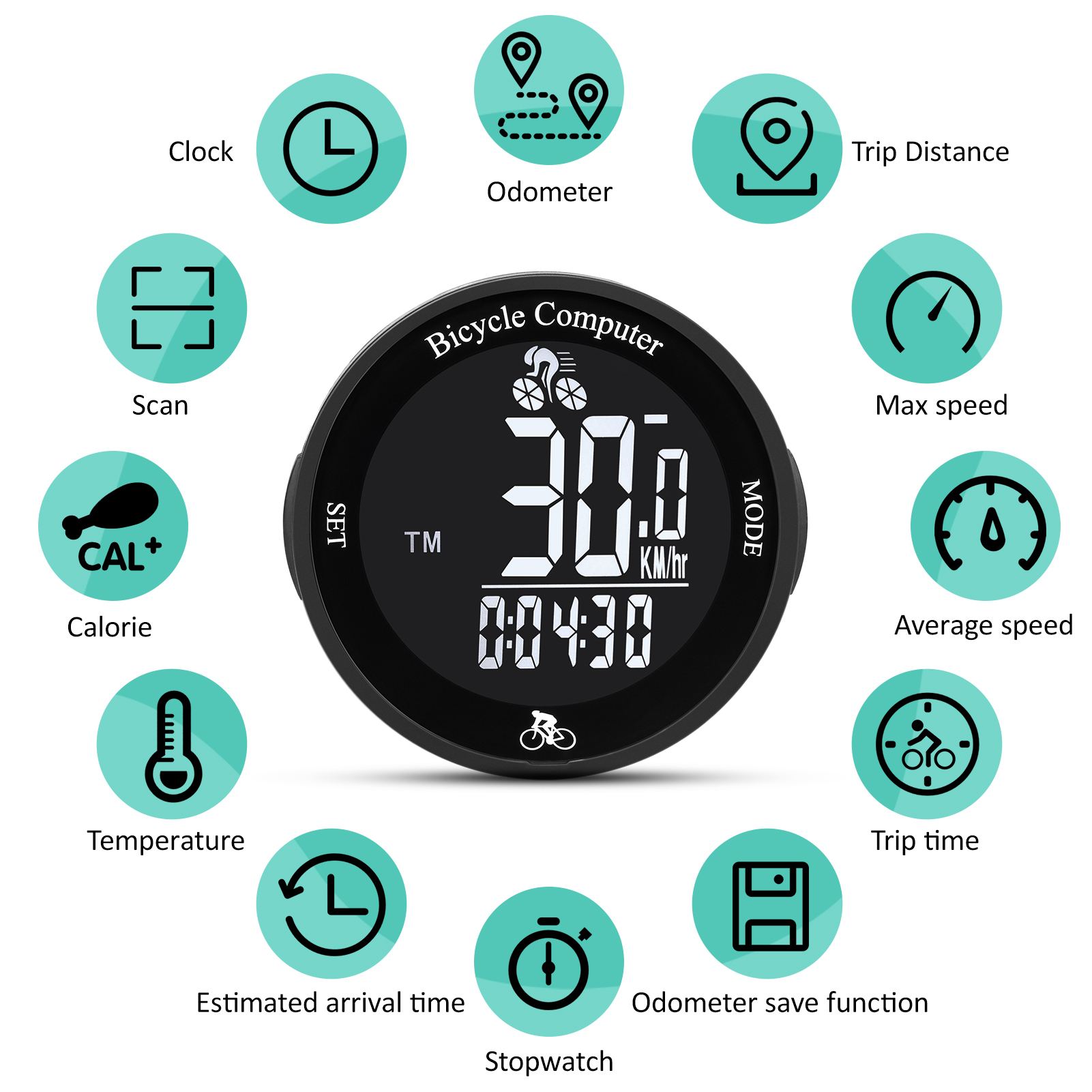 Wireless Bike Computer Waterproof Bicycle Odometer Multi Functional LCD Screen Cycling Speedometer Mountain Bike Speedo Meter