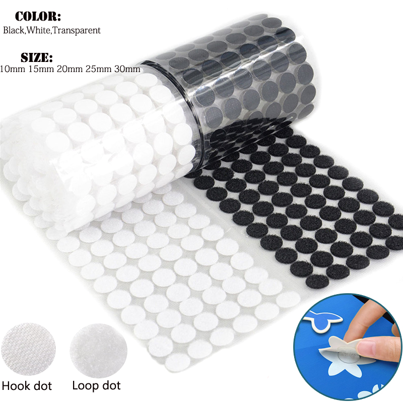 Dot Sticker Zelfklevende Sluiting Tape Stippen 10/15/20/25/30mm Sterke Lijm Sticker Disc Wit Zwart Ronde Coinn Haak Lus Tape