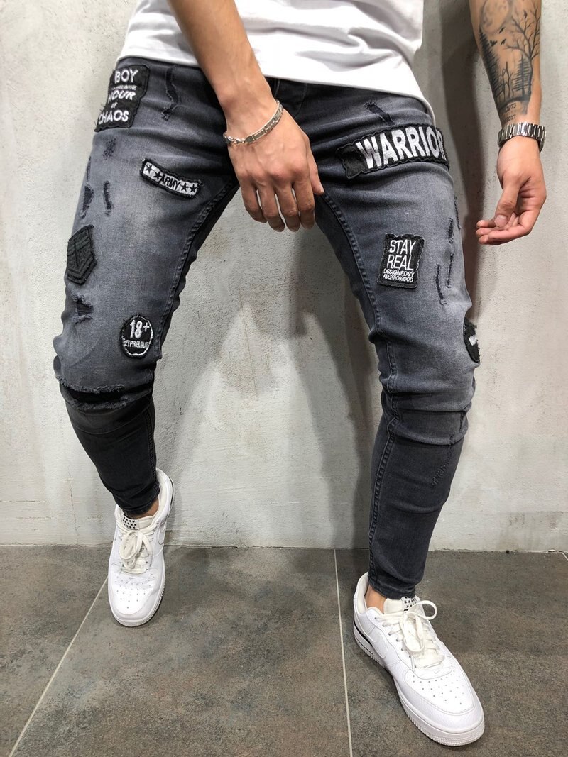 men's hole embroidery jeans Hip-hop slim men jeans skinny jeans men Clothes