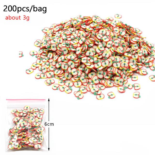 200Pcs Weichen Keramik Obst Scheiben Schleim DIY Nail art Mobilen Schönheit Obst Fimo Perle Zusatzstoffe Telefon Zubehör Für Kinder spielzeug