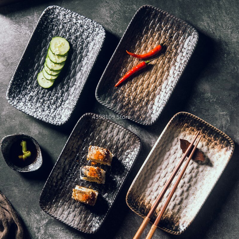 Japanse stijl zwarte keramische schotel creatieve retro rechthoekige sushi schotel keuken servies Japanse voedsel lade