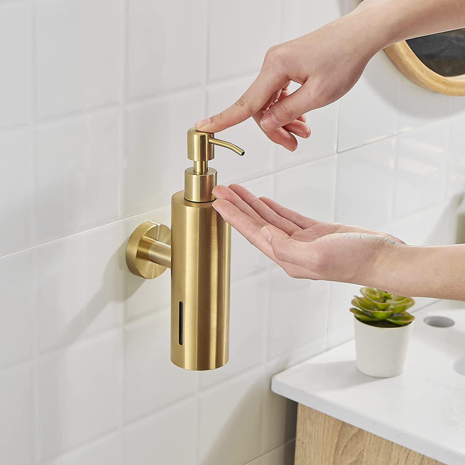 304 Brushed Stainless Steel Manual Soap Dispenser Wall Mounted Golden Black Square Round Soap Dispenser for Hotel Bathrooms: Blue
