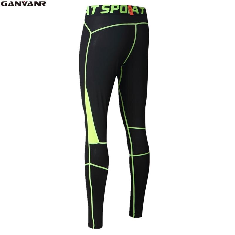 Ganyar brand løbetights mænd sport kompression lange bukser fitness leggings spandex yoga jogging fodbold træningsbukser: Sort med grøn / Xl