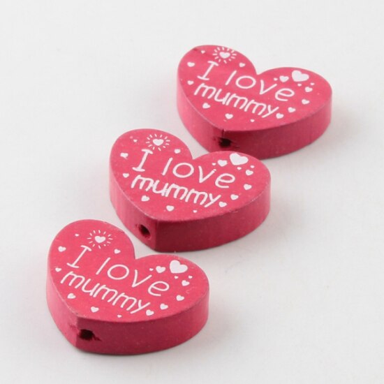 10pcs/lot Wooden DIY (I love mummy) Heart-Shaped Wooden Beads For Children's Toys & Pacifier Clip Spacer Beads: Color 2