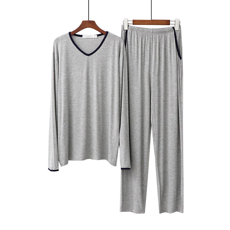modal pyjamas menns vår og høst lange ermede bukser koreansk v-hals løs bærbar uformelt hjemmeklær