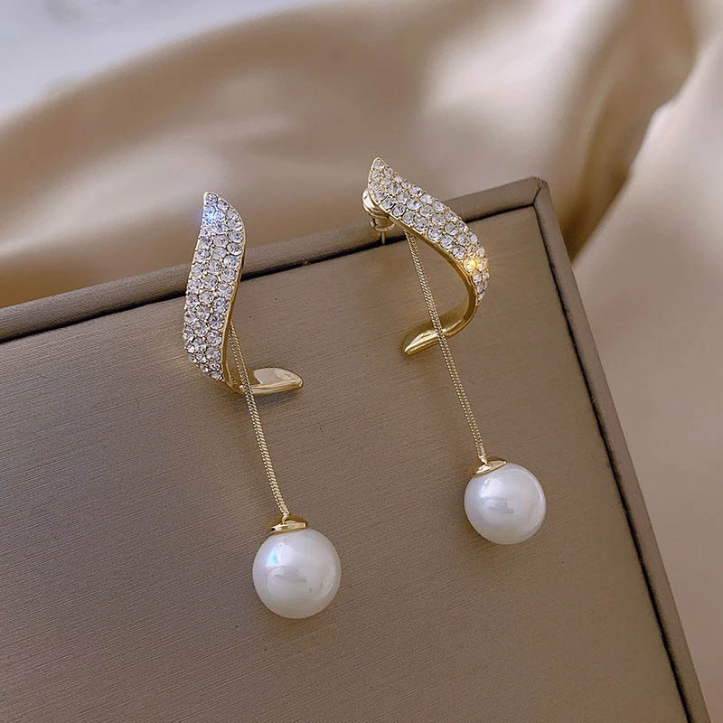 Nuevos bonitos pendientes de aro con tachuelas de perlas para mujer, pendientes minimalistas de Color dorado, aros pequeños Huggies, joyería de para boda: Rodio plateado