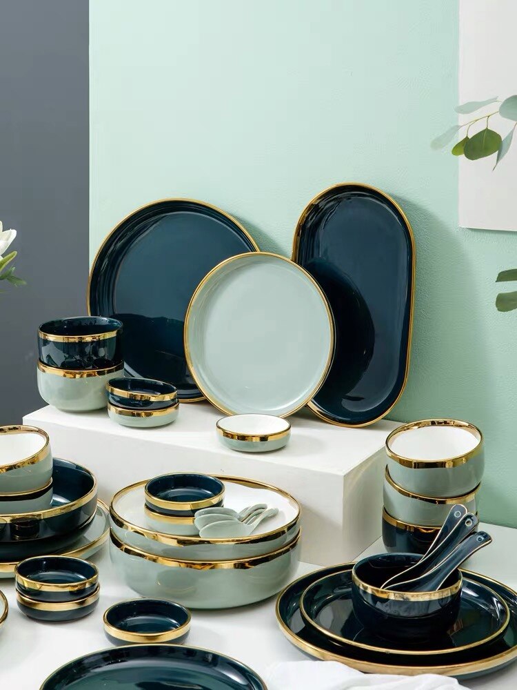 Plates Dishes Luxury Tableware Plate for Food Porcelain Kitchen Dish for Restaurant Party 1/2/4 Person Dinner Plates Set