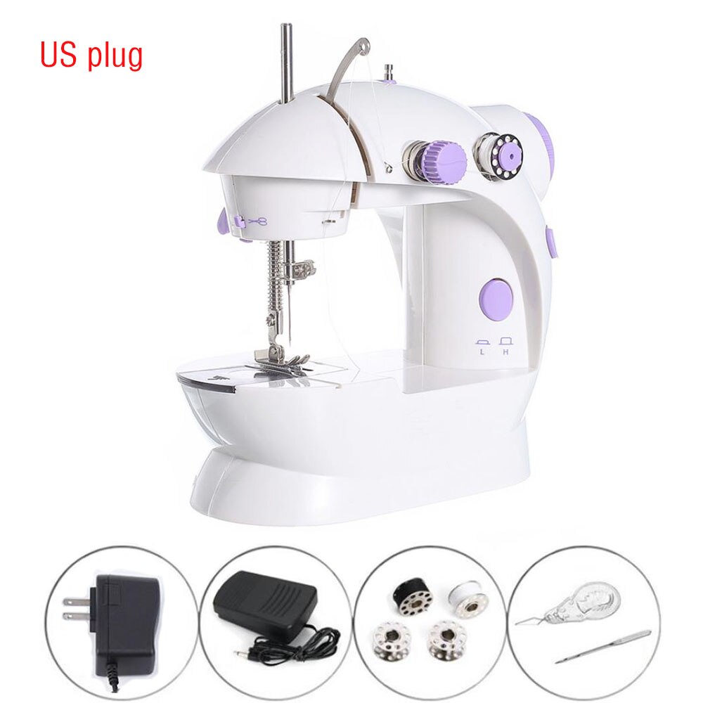 Electric Sewing Machine Mini Portable Household Night Light Foot Pedal Straight Line Hand Table Thread Kit: US Plug