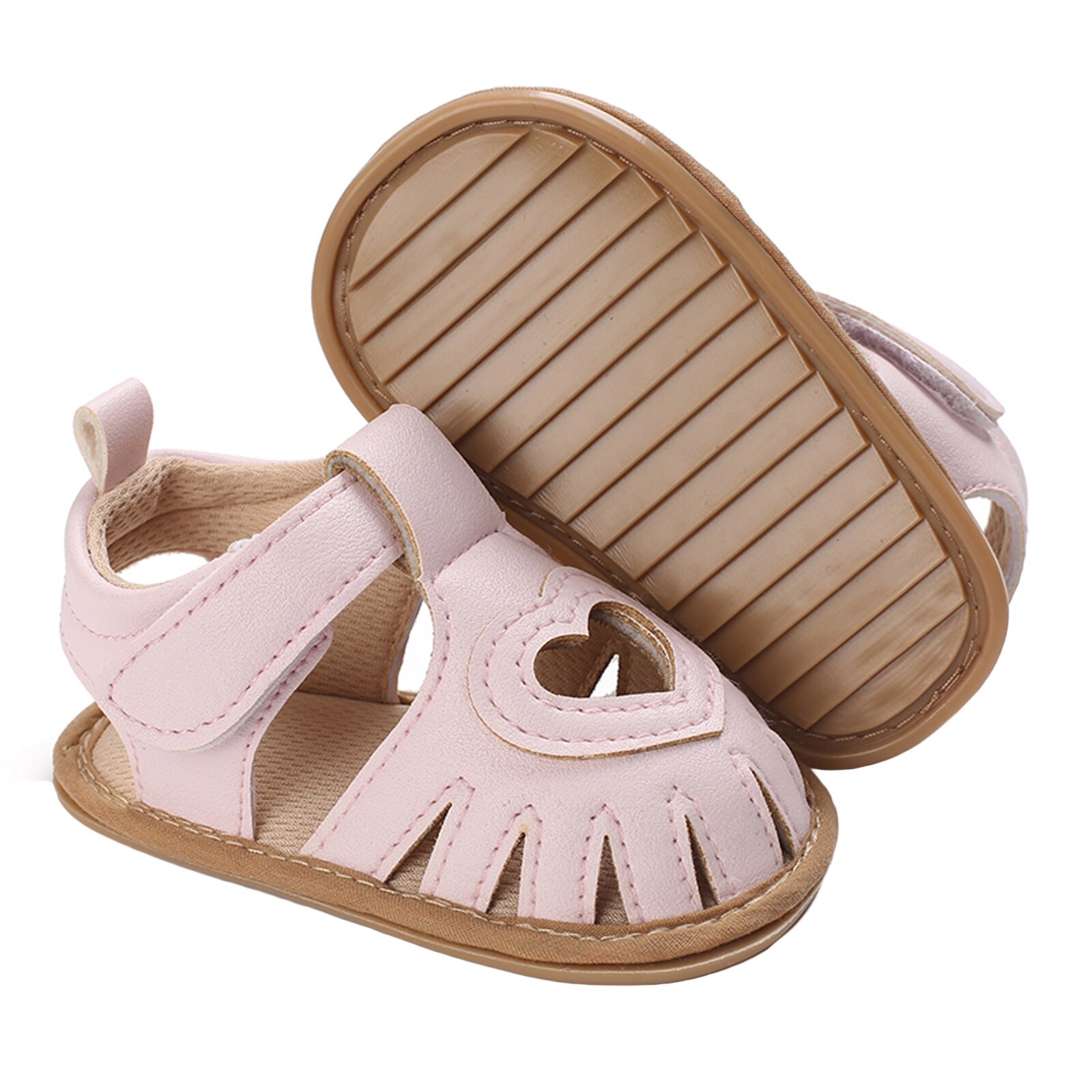 Toddler Baby Summer Sandals Solid Color Heart-shaped Cutout Soft Sole Girls Boy Beach Sandals 0-18Months