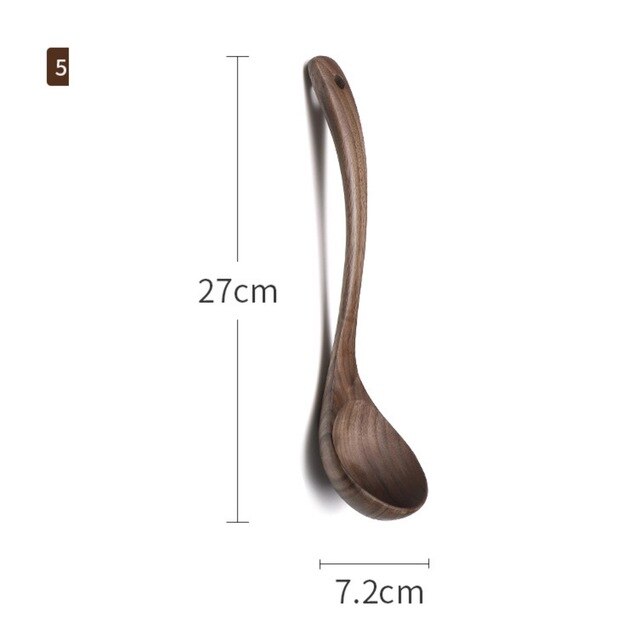 Black Walnut Spoon Cooking Hand Polished Pan With Wooden Spoon Spatula Wooden Spoons Japanese Soup Dessert Spoon Tableware: 5