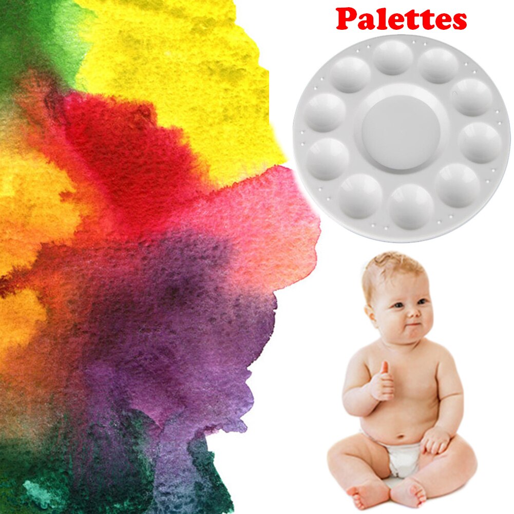 Wells Palette Art Paint Plastic Drawing Tray Color Palette For Oil Watercolour Painting Pallet 10-Well Round Palettes