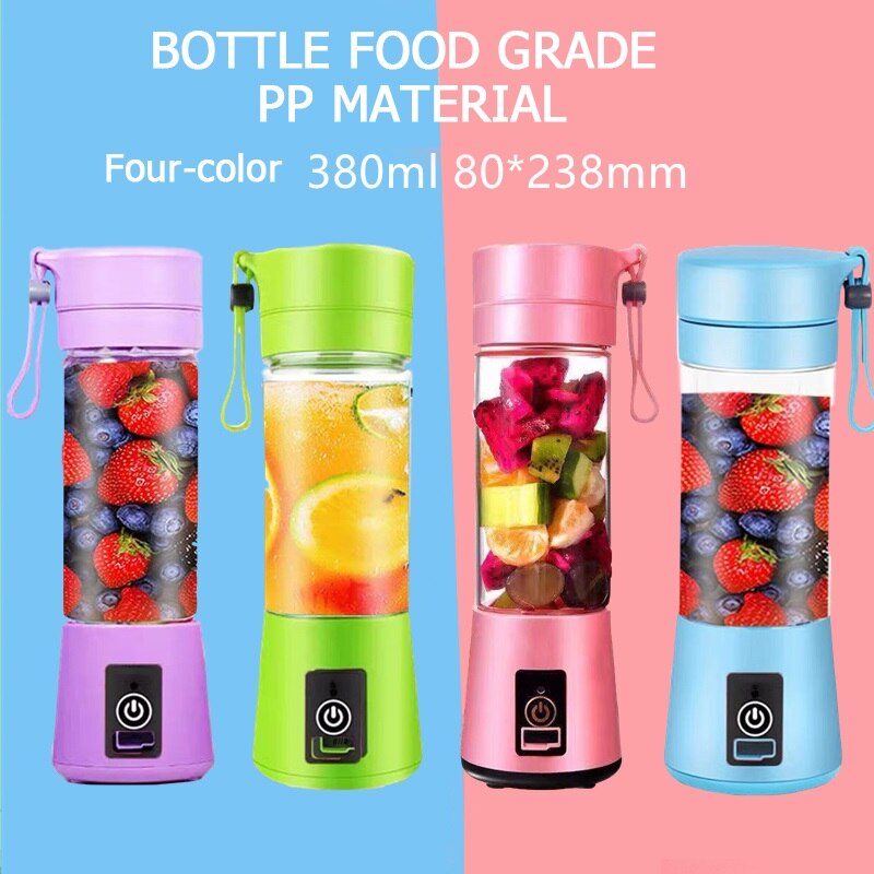 Licuadora portátil de 6 hojas, minilicuadora eléctrica de frutas, botella, licuadora USB, limón, vaso para exprimidor, procesador Manual de alimentos
