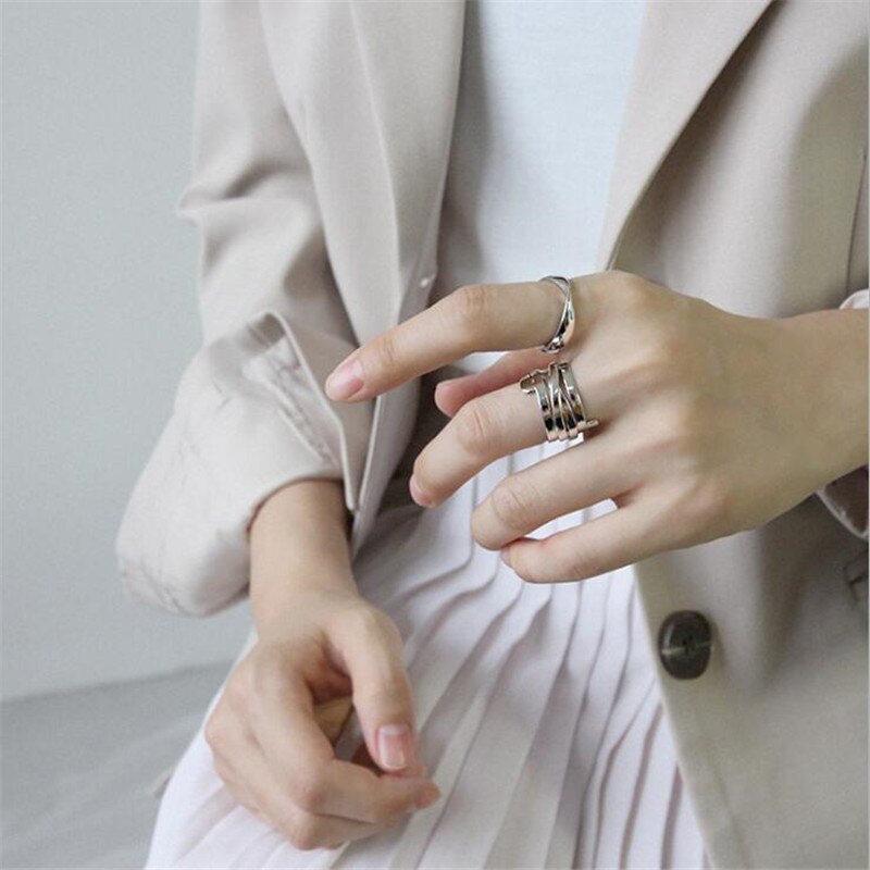 Nouvelle atmosphère créative printemps 925 bijoux en argent Sterling brillant multicouche enroulement irrégulier ouverture anneaux SR509