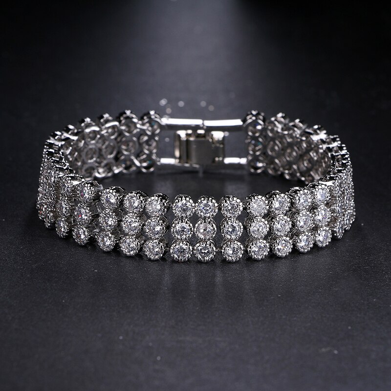 Emmaya Hot Vender Jóias de Luxo Design Único 3 Fileira Forma Redonda AAA + Cubic Zircon Bracelete & Pulseira de Casamento Da Noiva para As Mulheres