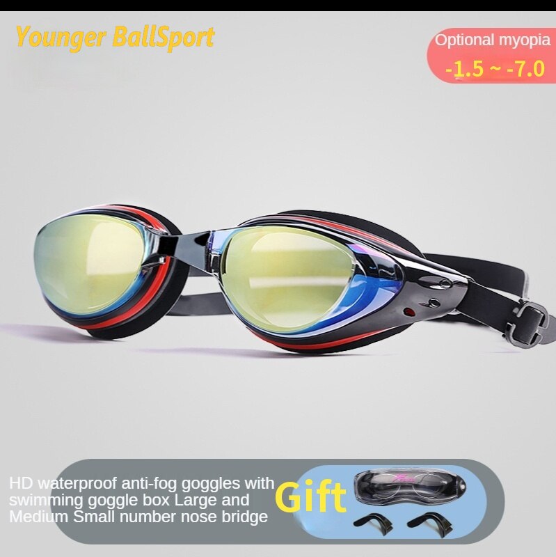 Lunettes de natation professionnelles pour myopie, avec bouchons d&#39;oreille, pince-nez, galvanoplastie, Silicone étanche