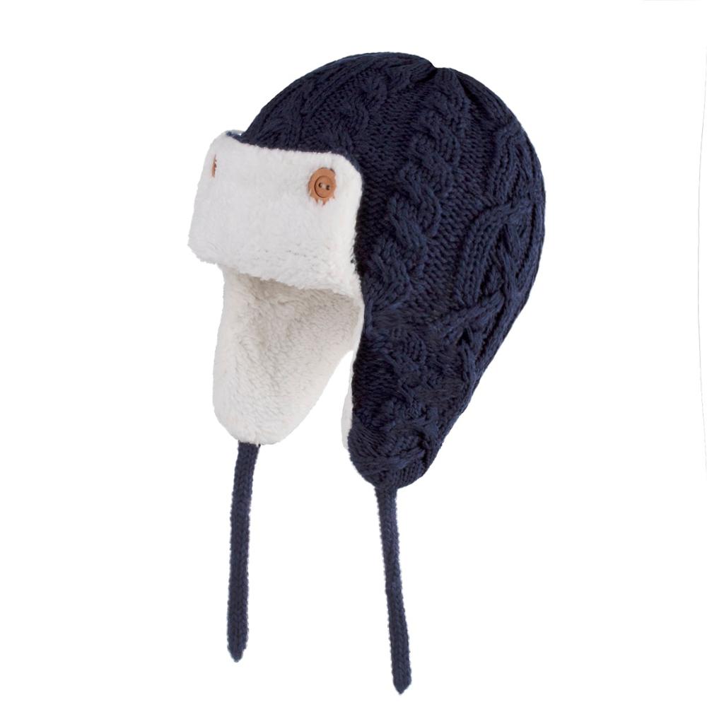 Connectyle peuter baby jongens wintermuts fleece gevoerd oorkleppen gebreide kabel warme schedel dagelijkse muts mutsen voor meisjes: Marineblauw / M  48-50cm 1-2t