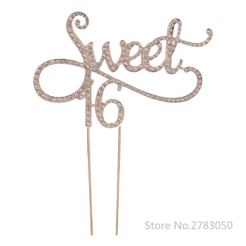 Sweet 16 Cake Topper 16th Birthday Party Themes With Rhinestone Decoration Anniversary Cake Decorating Supplies Gold/Silver: Gold