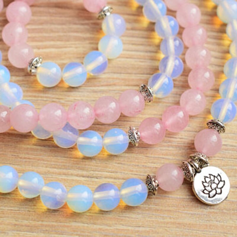 108 Spiritual Stones Natural Ge-mstone Mala Fertility Opalite RoseQuartz Bracelet Womens Wrap OM bracelet lotus mala