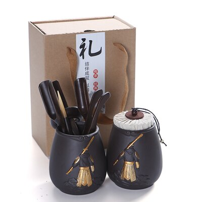 Accessoires thé en bois massif Kung Fu | Ensemble cérémonie du thé Sun Wukong, cuillère à Clip en bois massif, service à thé Kung Fu,: H