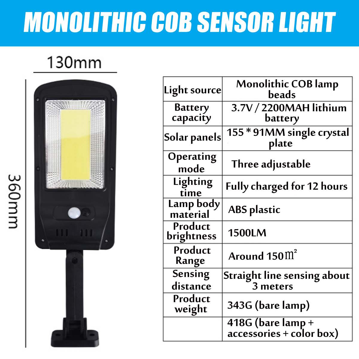 Solcellevæglampe infrarød bevægelsessensor led gadelys 50/100/200/300w udendørs belysning cob sensor havelampe led lys: Dd