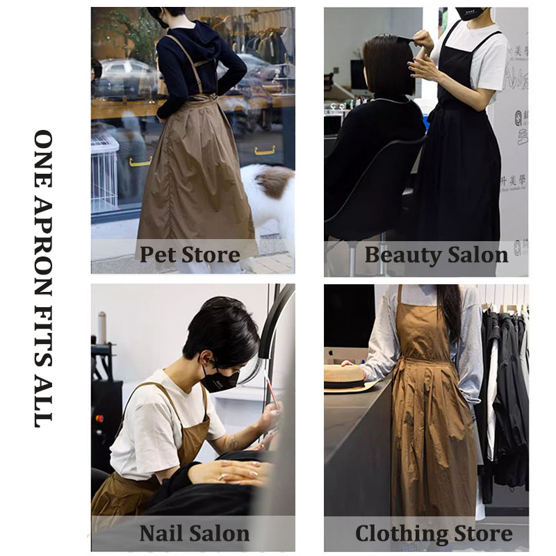 Delantal ligero impermeable para salón de belleza, uñas, camarera, a prueba de aceite, largo plisado, delantales de cocina para jardín para mujer con bolsillos