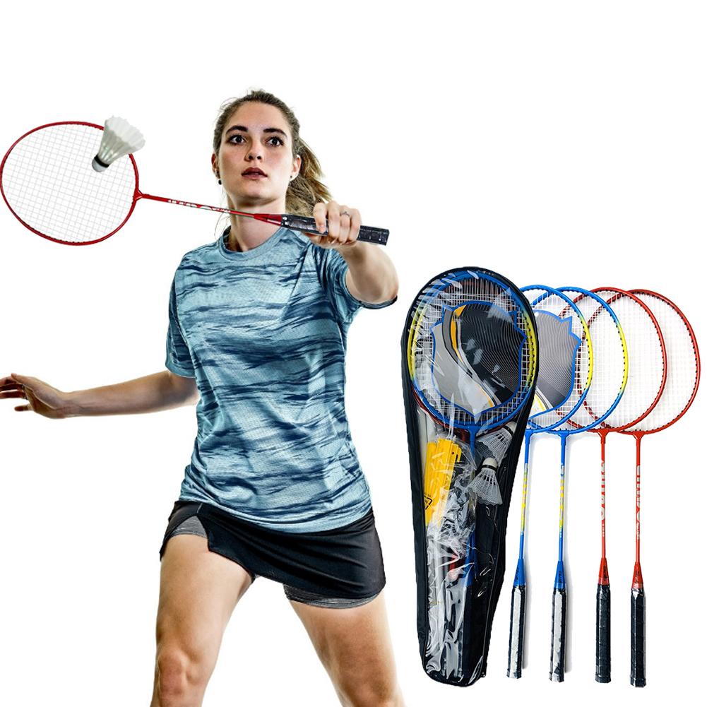 4 Badminton Rackets Badminton Rackets Set with Net Pole for Family Beginner Backyard Beach Game Playing