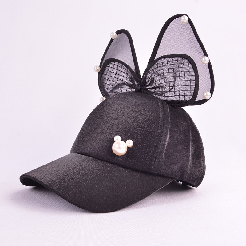 Lapin oreille enfants casquette de Baseball filles Snapback Protection solaire Hip Hop casquettes simulé perle grand arc enfants printemps été chapeau de soleil: pearl black
