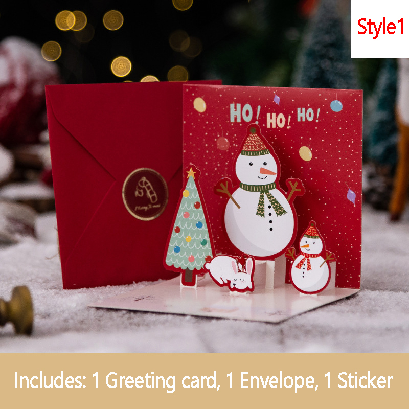 3D Pop Up Greeting Cards With Envelope Friend Family Blessing Postcard For Birthday Year Christmas Xmas Decoration: Style1