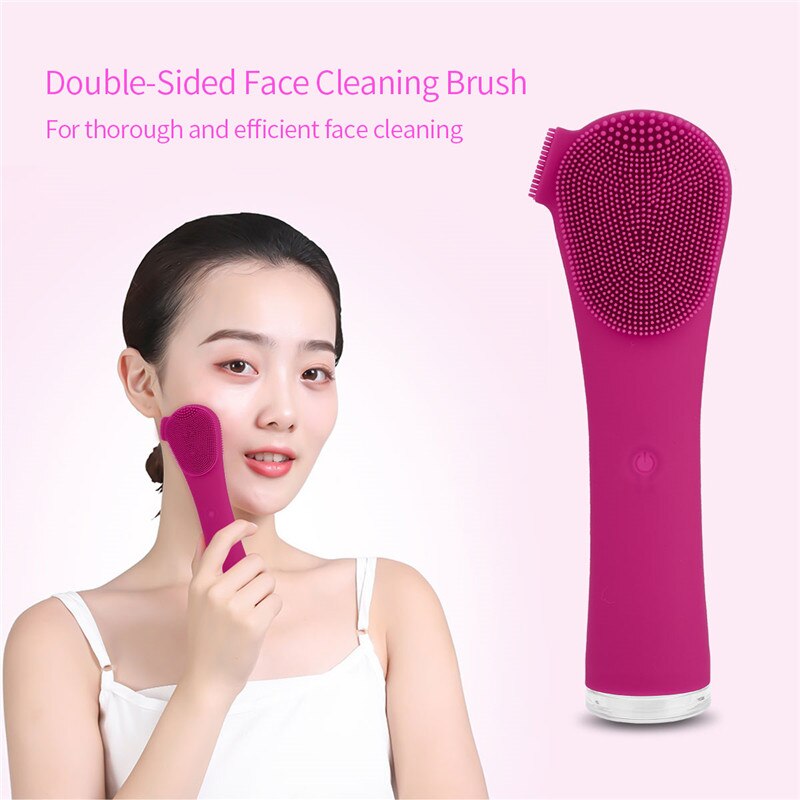 Brosse de nettoyage de visage Double Face électrique nettoyeur de pores du visage portable: pink