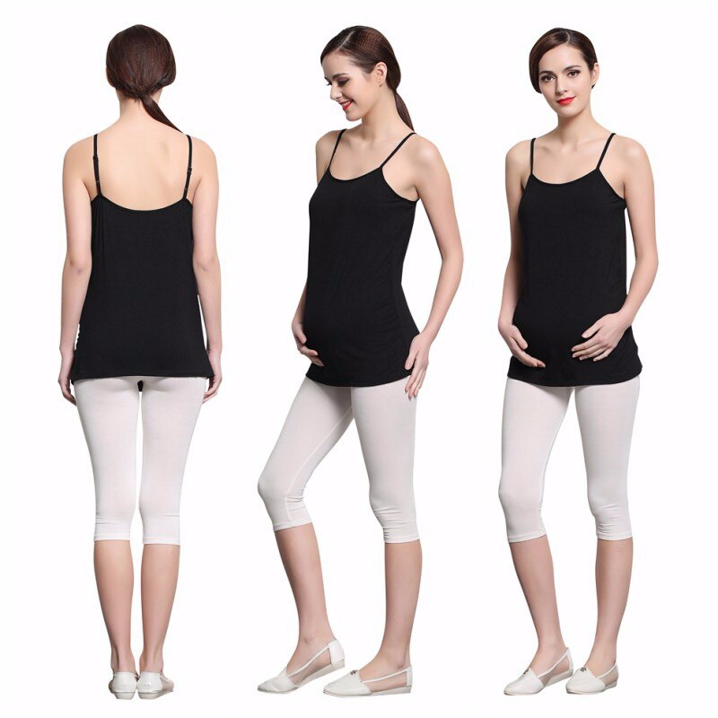 Mutterschaft Weste Kleidung für Schwangere Frauen Mutterschaft knapp Gedruckt Schwangerschaft Ärmellose Weste Panzer Spitzen Bluse: Schwarz lang Panzer / L