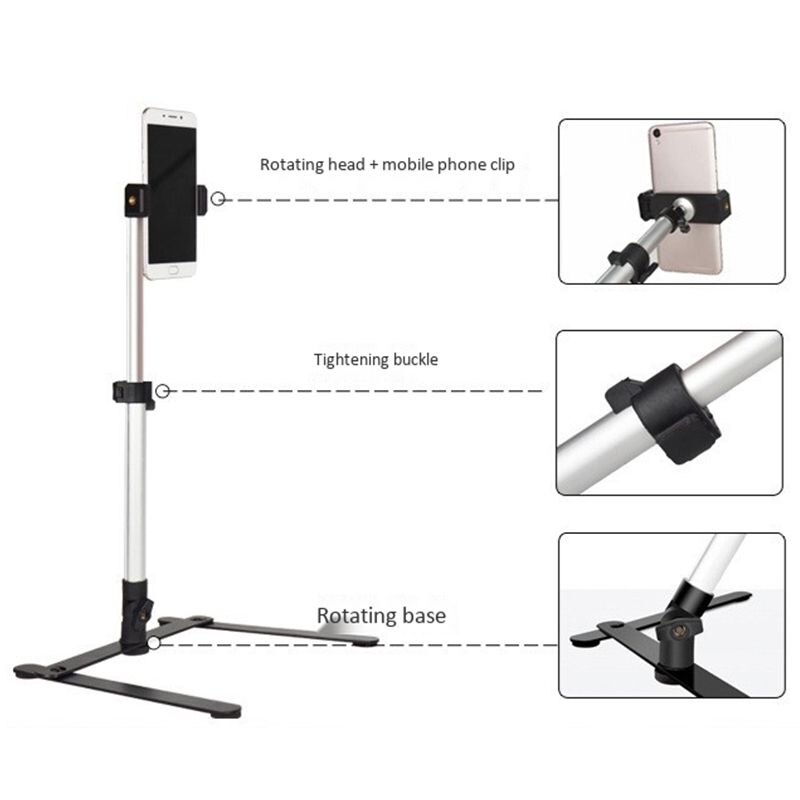 Fotografie Verstelbare Tafel Top Stand Set Mini Monopod + Telefoon Clip Fill-In Licht Bluetooth Controle