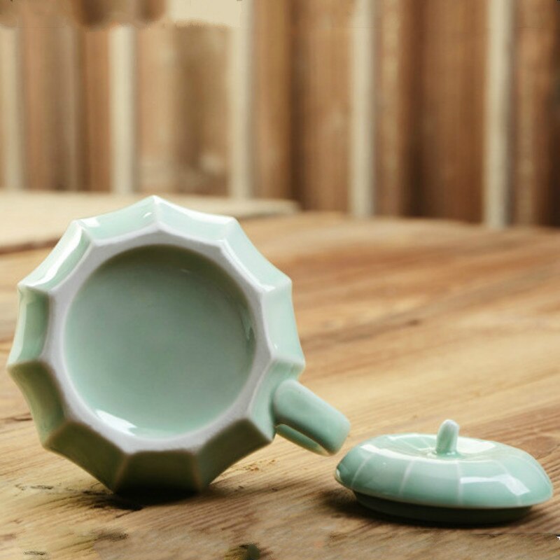 Taza de Café de Cerámica de 250ml con tapa, cuchara creativa con forma de calabaza para decoración de Halloween, tazas de celadón para desayuno, tazas de leche