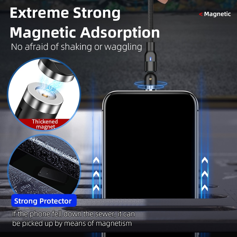 360+180 magnetisk mikro usb kabel för iphone samsung android magnet laddare usb typ c kabel mobiltelefon sladd tråd