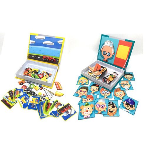 Wooden Magnetic Puzzle Board - Face Changing Expression Game - Educational Toy for Kids