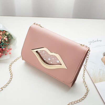 Mode Grote Lippen Schoudertas voor Vrouwen Glanzende Sterren Lederen Portemonnee Vrouwelijke Crossbody Messenger Keten Tassen Dames: pink